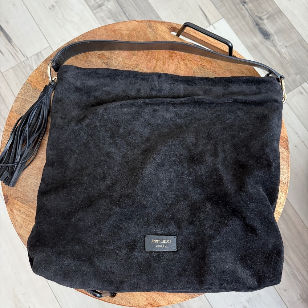 Jimmy Choo Cinch Bucket Bag in Black Suede